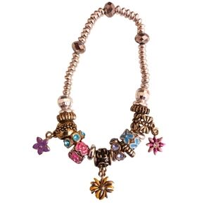 SUPER CUTE SILVER CHARM BRACELET WITH FLOWERS 3"
